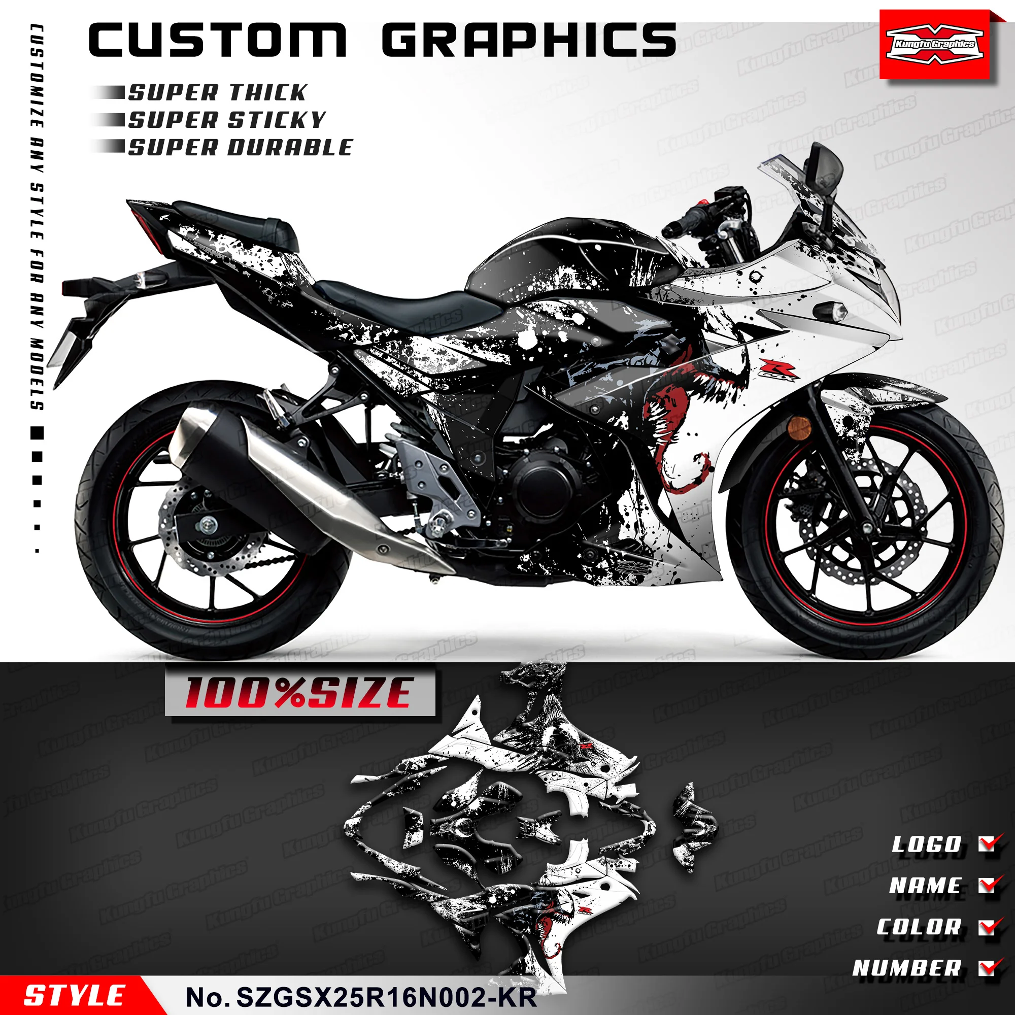 KUNGFU GRAPHICS Graphics Decal Kit Motorcycle Sticker for Suzuki GSX250R 2016 2017 2018 2019 2020 2021 2022 2023 2024,Rebuilding