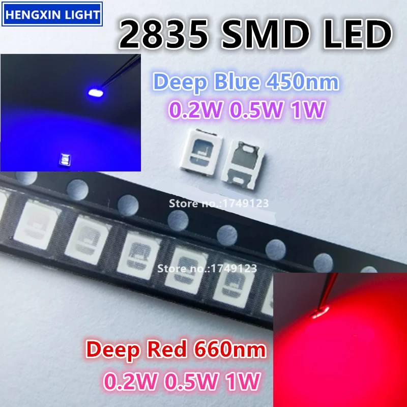 Super Bright 2835 SMD LED, Deep Red 660nm(Reverse-Red)/Deep Blue 450nm, Plant Blue/Plant Red, 0.2W 0.5W 1W Lamp Beads
