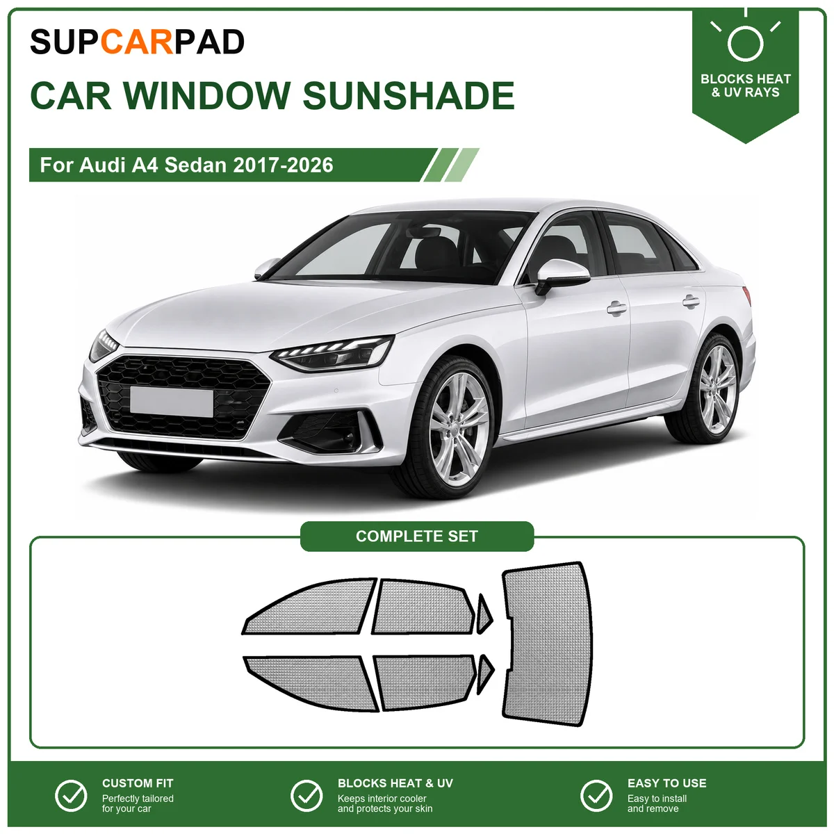 For Audi A4 Sedan 2017-2026 Full Set Car Window Sunshades UV Block Privacy Heat Insulated Foldable Car Curtain