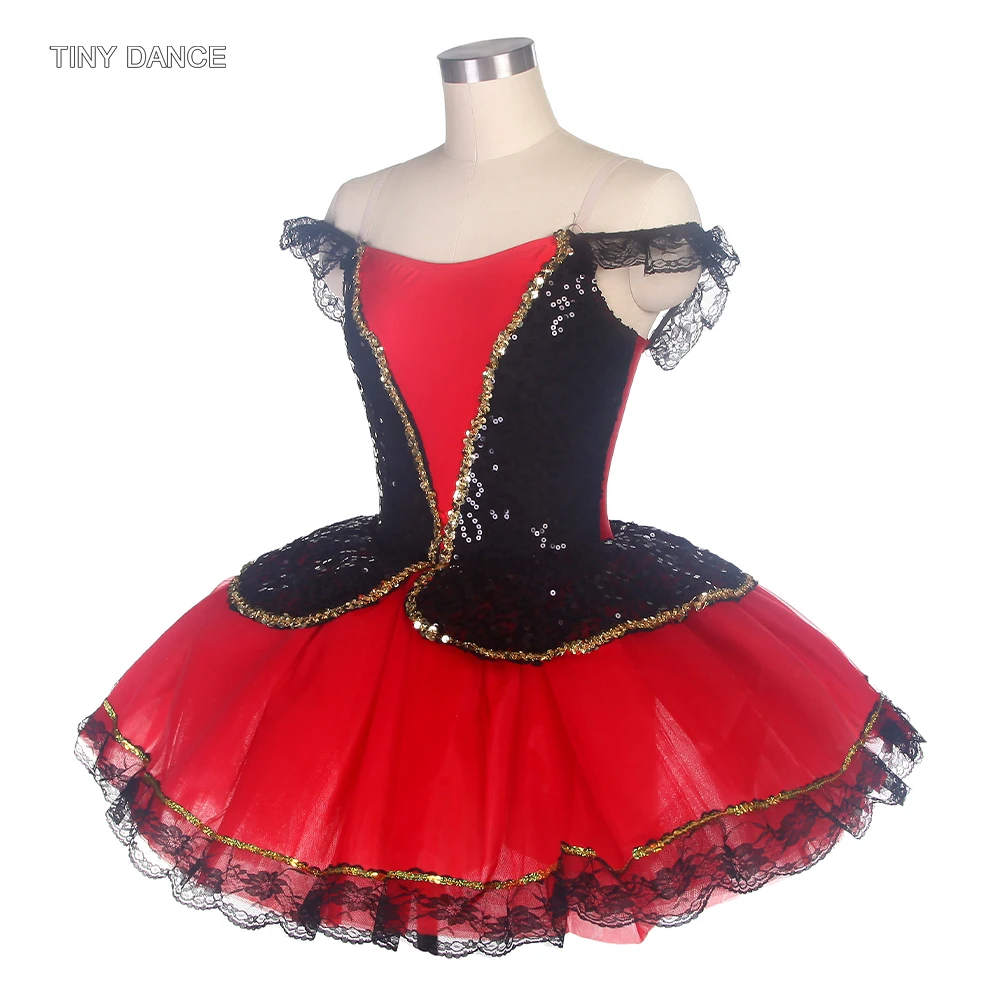 Adult Girls Spanish Tutu Dress Black & Red Ballet Dance Tutus Performance Tutu Costume Ballerina Dresses 2 Color Available 19069