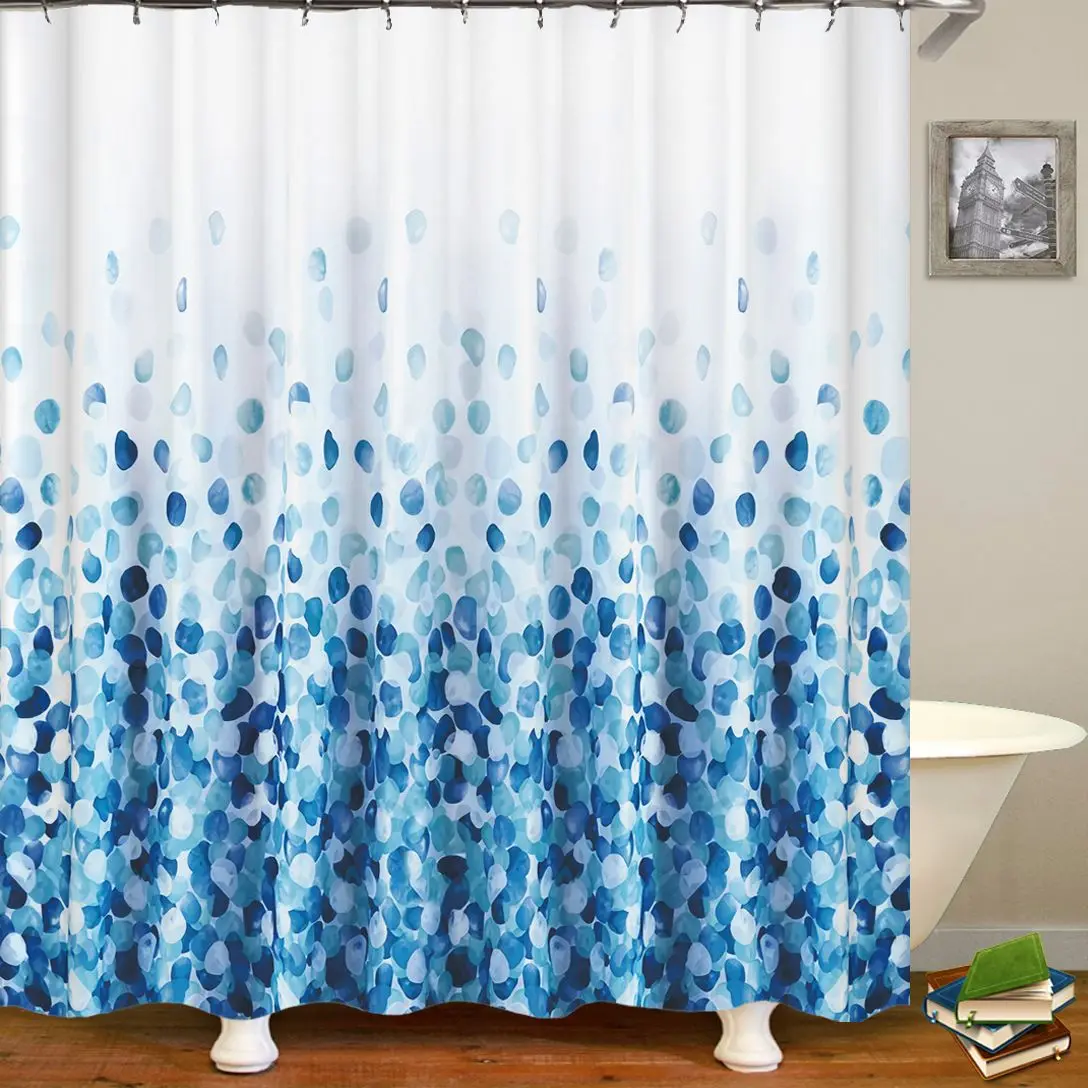 High Quality Blue Fresh leaf Printed Fabric Shower Curtain Plant Leaves Bath Screen Waterproof Bathroom Decor with Hooks