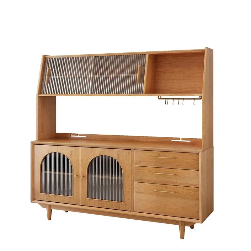 

Nordic side cabinet, all solid wood, Japanese-style simple high cabinet, living room, household wine cabinet, integrated wall