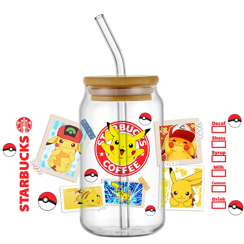 Funko Bestseller Niedliche Pokemon Beliebte 16oz UV DTF 3D Transfer Cartoon Aufkleber Folienaufkleber für Glas Dosen Becher Basteln DIY Kreativ