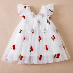 Toddler Baby Girl Dress Fashion Dot Strawberry Cherry Back Bow Wing Strap Dress Birthday Party Infant Summer Sweet Casual Wear