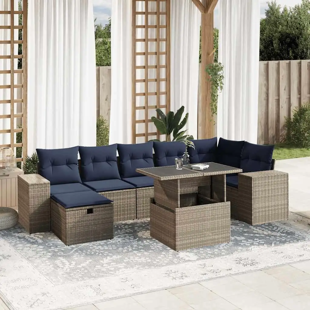 

Gray Poly Rattan 8 Piece Outdoor Sofa Set with Comfortable Cushions for Patio Garden Furniture