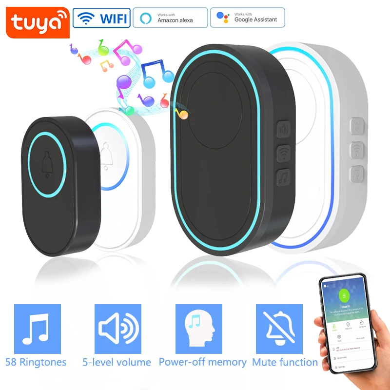 Wireless Doorbell Tuya App Intelligent Home Welcome Doorbell Waterproof Button LED Light 433MHz Security Alarm Smart Doorbell