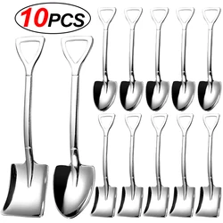 10/2pcs Stainless Steel Shovel Spoon Creative Coffee Spoons Ice Cream Dessert Scoops Teaspoon Kitchen Tableware Cutlery Set Gift