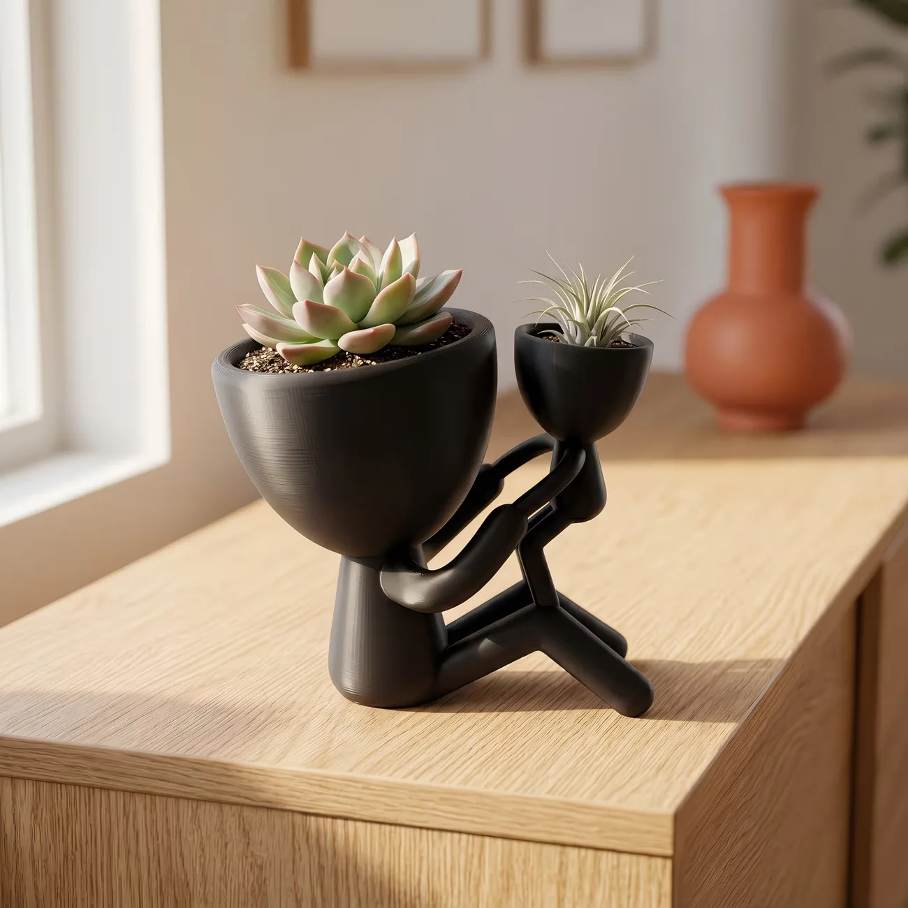 3D Printed Mother and Child Figure Planter Pot Minimal Anti Tipping Mother Child Hug Plant Pot Family Themed Stable Base