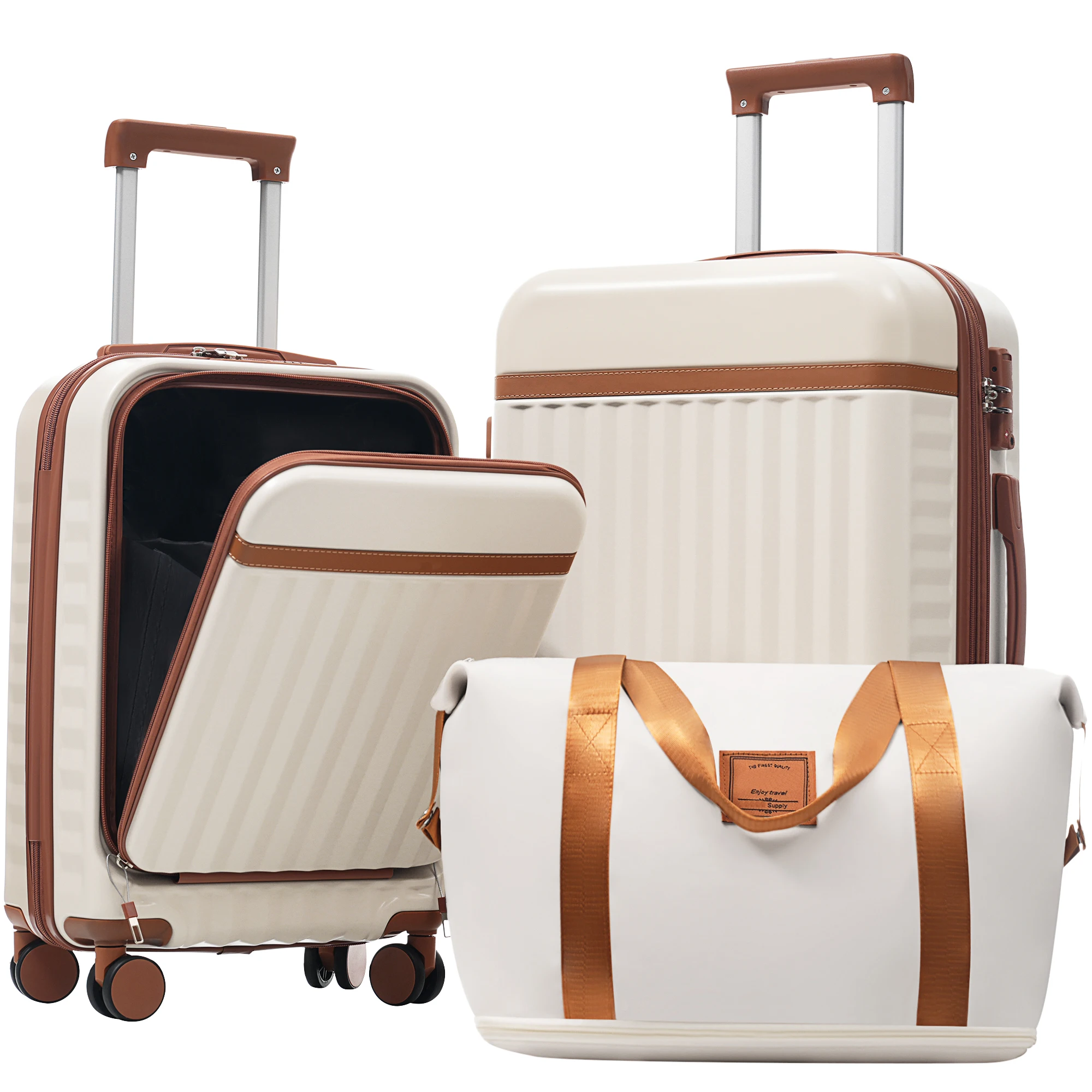 

Front Opening Luggage Set 3 Piece, Hardside Carry on Suitcase with USB Port, Expandable Luggage with Handle Bag Spinner Wheels T