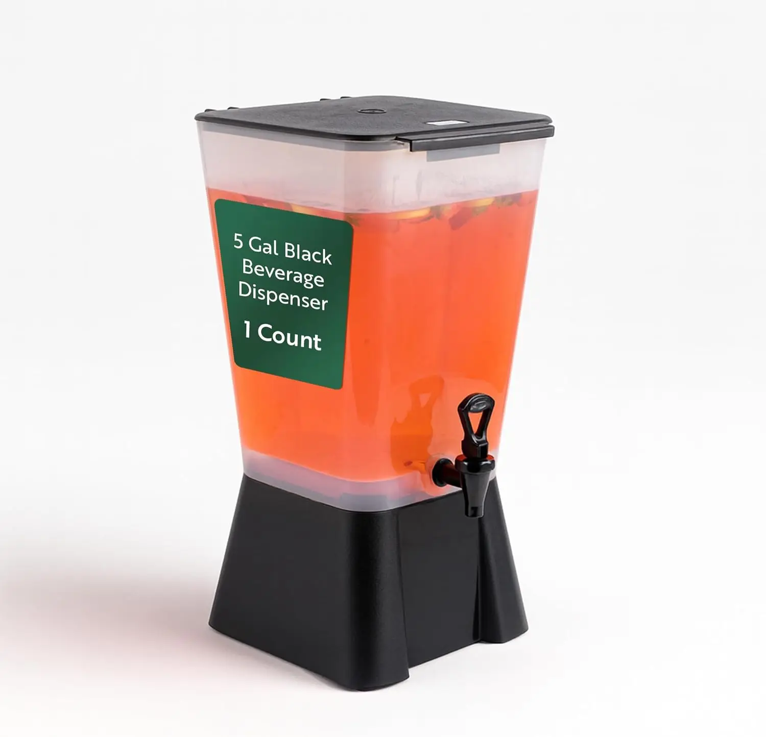 5 Gallon Drink Dispenser with Detachable Tank, Push-Button Spigot, and Stand - Dishwashable for Easy Cleaning, Black Plastic