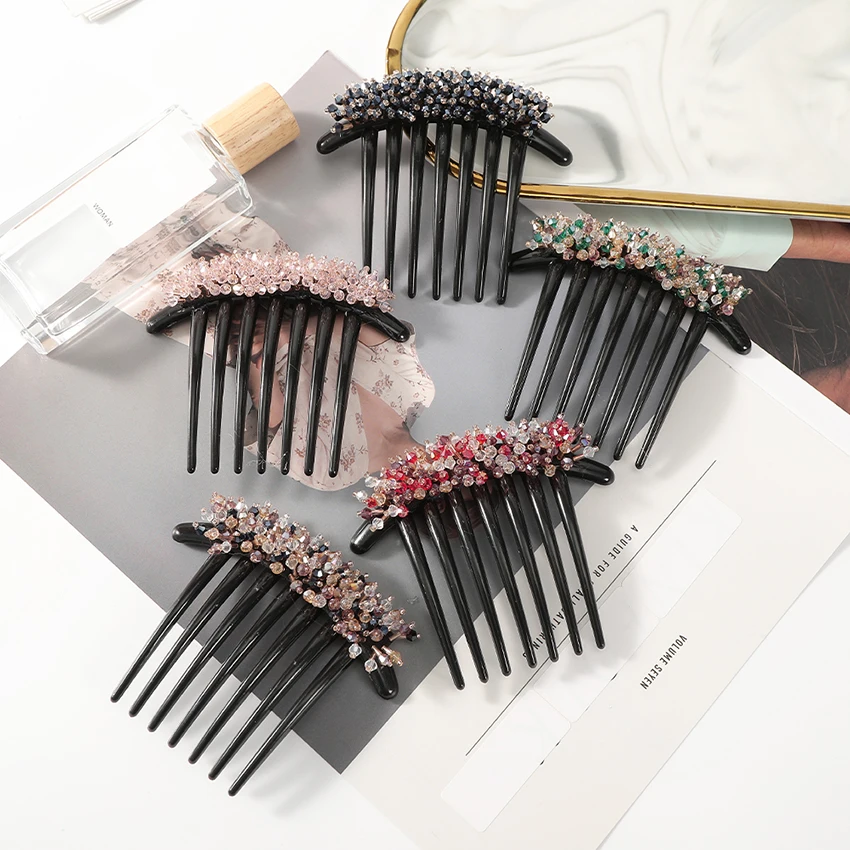 Women\'s Retro Rhinestone Hair Comb Elegant Accessories Plastic Hairpin Disc Hair Styling Tool Fashion Barrette Hair Accessories