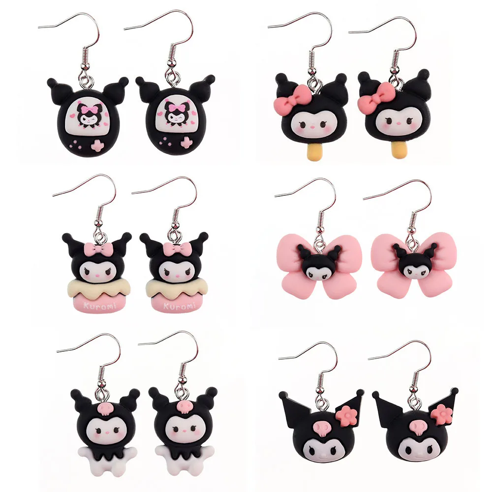 Cute Anime Kuromis Earrings Sanrio Creative Childlike Interest Girl Heart Ear Hook Cartoon Pendant Fashion Jewelry Birthday Gift