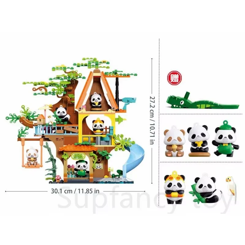 SLuban 464PCS Kids Building Blocks Set - Panda Paradise Jungle Treehouse Educational Toy with Slide Assembly Model for Gift