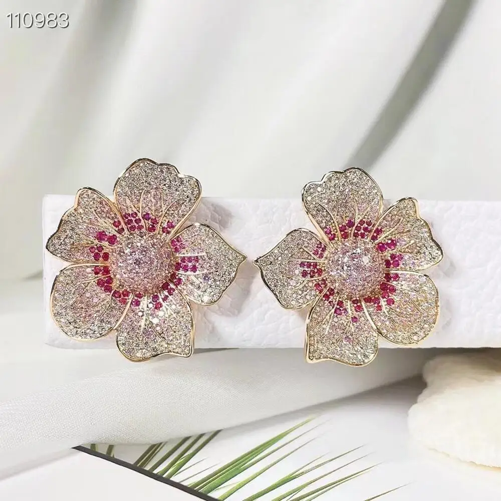 SENYU Large Lady`s Flower Earrings Elegant Stereoscopic Leaf Luxury Women Jewelry for Party Banquet Fit Ears Big Flower Earring