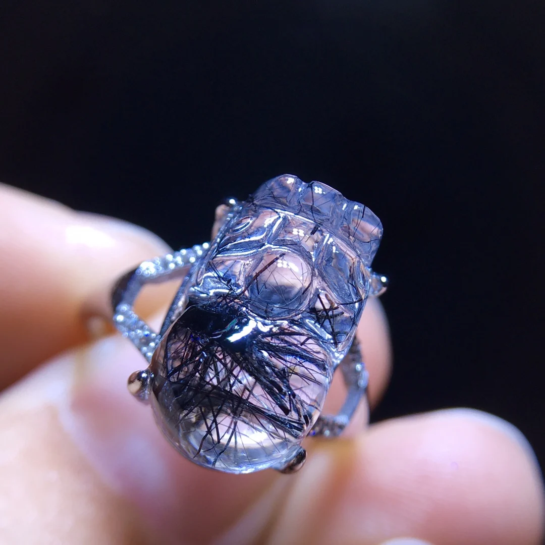 

Регулируемое кольцо из натурального черного рутилированного кварца 14,2/9,3 мм Pi Xiu для женщин, серебро 925, желтые рутиловые бусины AAAAAA