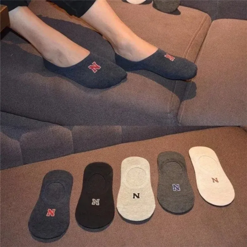 5/10 Pairs Cotton Ultra-thin Boat Socks Sweat-absorbent Invisible Socks No Heel Drop Deodorant Socks Men's Summer Youth Socks