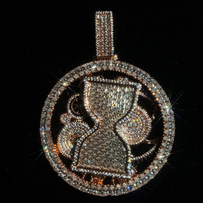 Hip Hop Spinning Hourglass Pendant, Copper Cubic Zirconia Full Pave, Rotating Round Disc, Rap Trendy Necklace Accessory,Luxury Sparkling Anniversary Fine Jewelry Gifts for Wife Women Couples Girls Friends, Ship From US