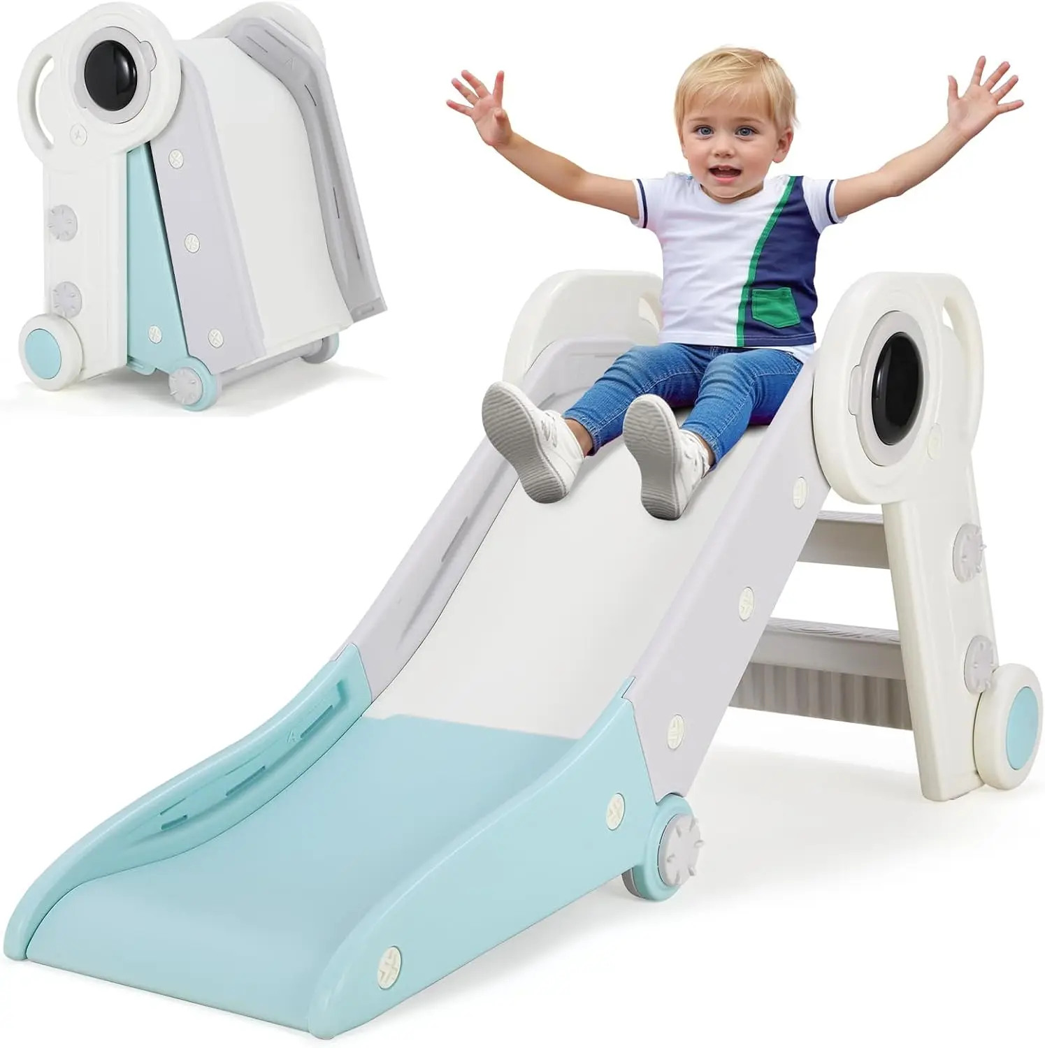 Tobogán plegable para niños pequeños con escalador, tobogán de plástico para bebés para interiores y exteriores con almohadilla antideslizante, parque infantil independiente para niños, niñas y niños