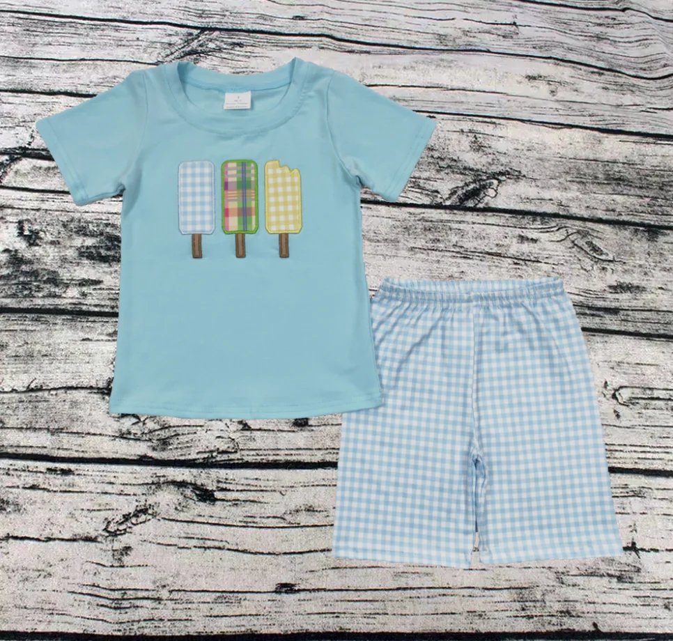 

Wholesale Baby Boy Clothes Embroidery Short Sleeves Cotton Shirt Children Plaid Shorts Kids Wear Infants Outfits Set BSSO0129