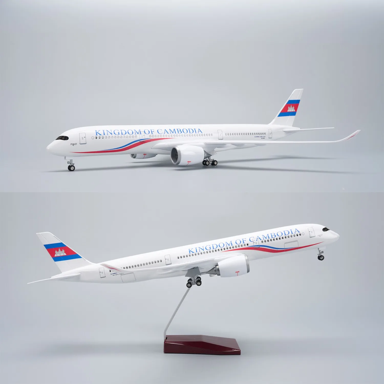 47cm Cambodia A350 Airplane Model 1/142 Scale Diecast Resin Plane Model Kit with Stand for Collection Display or Adult Gift