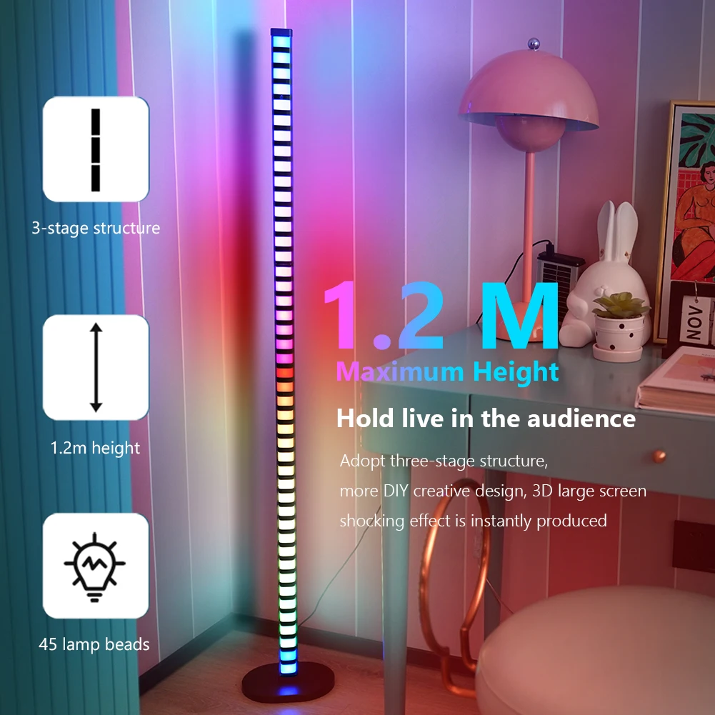 RGB Music Sound Control 1.2M Floor Lamps Color LED Light App Control Pickup Voice Activated Rhythm Lights Bar Ambient Light