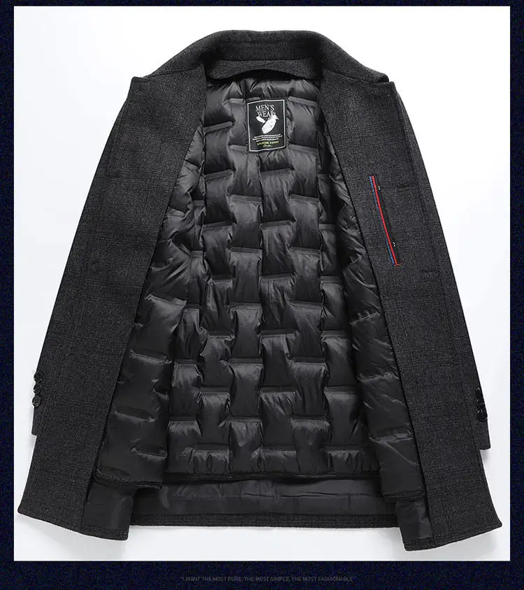 2026 new arrival winter removable down liner wool coat,mens fashion thicken warm parkas trench coat casual woolen jackets men