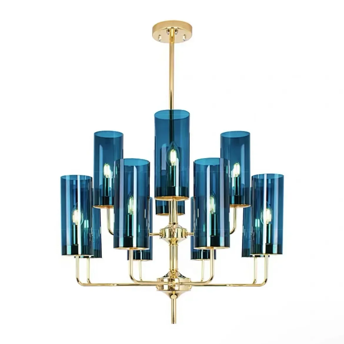 Lámparas Románticas Decorativas para Comedor, Bar, Club, Dormitorio, Vestíbulo, Lámparas de Araña con Pantallas Azules/Cognac, Multicabezales