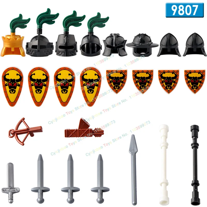 Chevalier médiéval taureau roi chevalier accessoires bouclier lance armure bloc de construction briques Mini figurine d'action jouet pour enfants AX9807