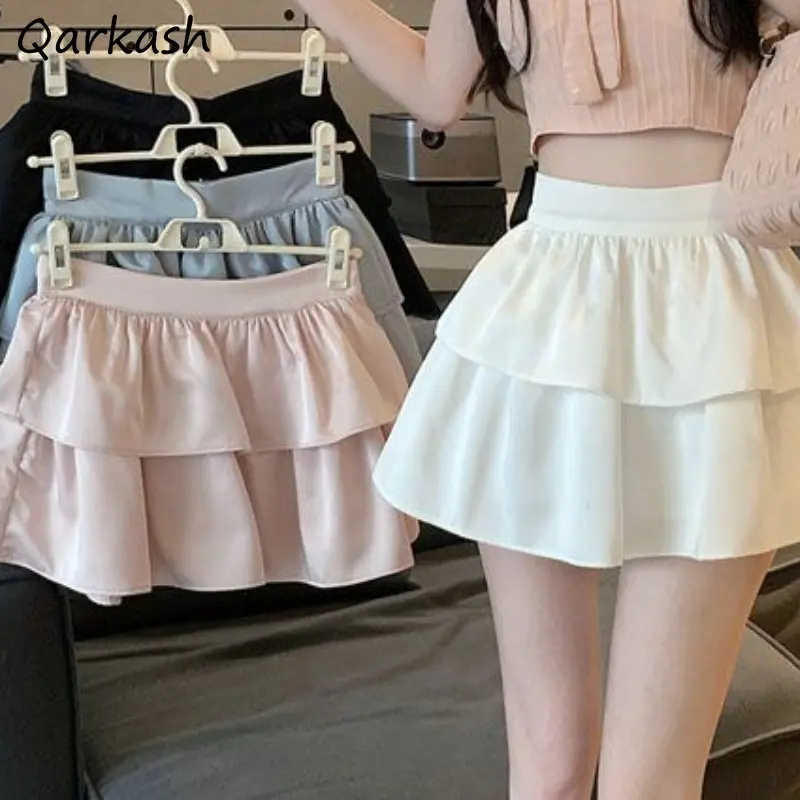 

Tierred Mini Skirts Women Kawaii High Waist Vintage Solid Ruffles Aesthetic Girl Summer Streetwear Fashion Mujer Minority Tender