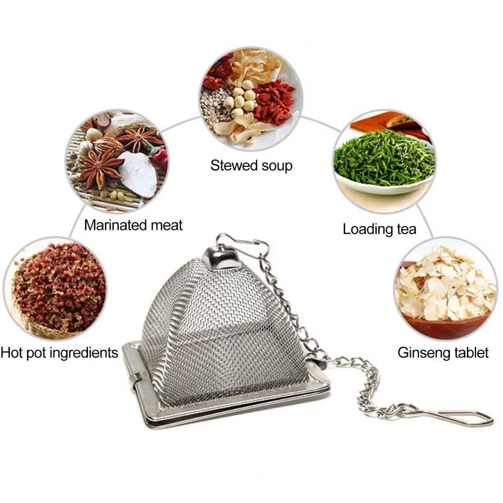 Tea Strainer with Extender Chain Hook Fine Mesh Tea Infusers Pyramid Shape Spice Infuser Brewing Tea Filter Kitchen Accessories