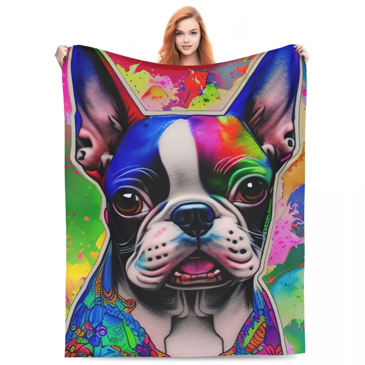 Boston Terrier Dog Colorful Blankets Flannel Summer Breathable Lightweight Throw Blankets for Home Office Quilt