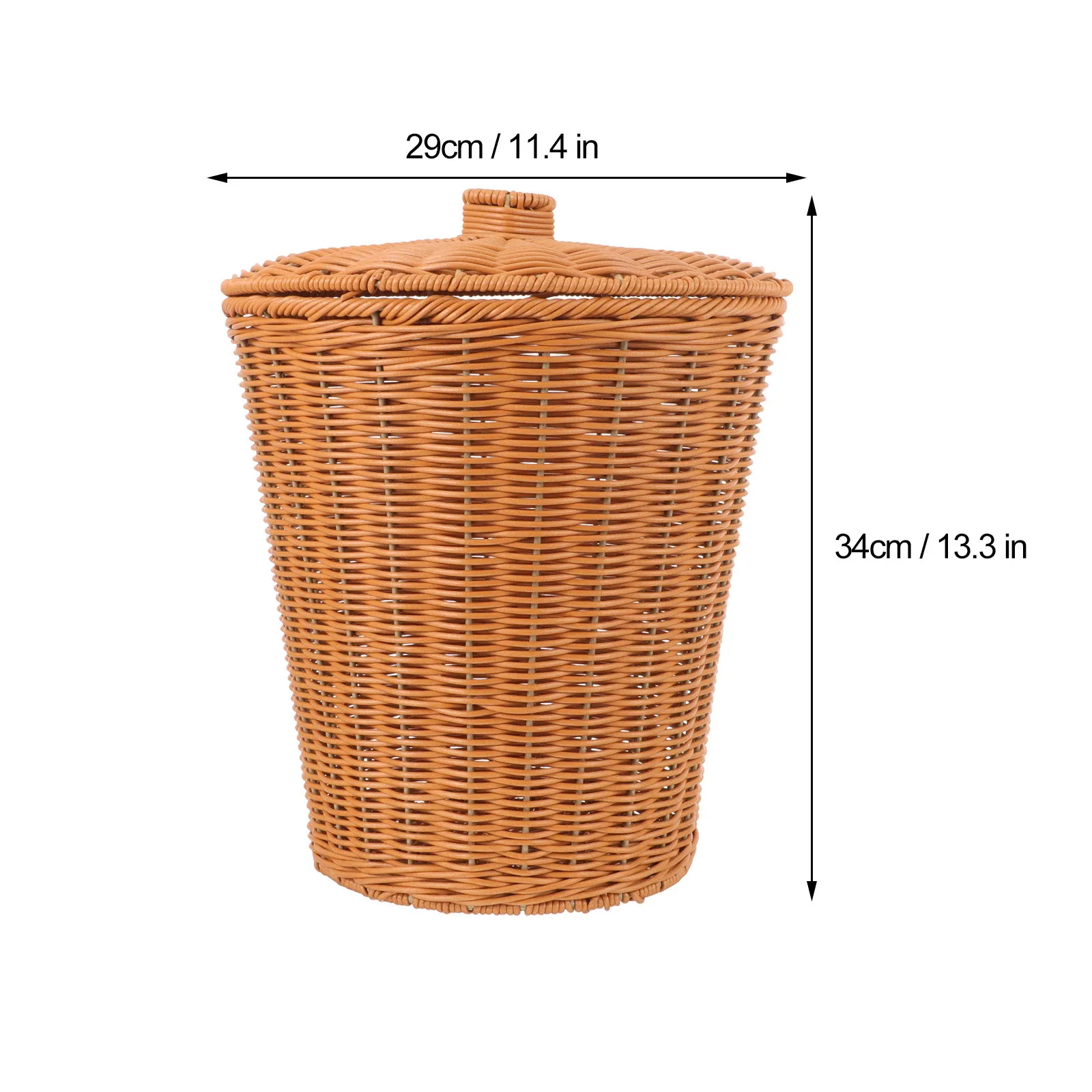 

Round Imitation Rattan Storage Basket Covered Multipurpose Woven Trash Basket Laundry Sundries Storage Container Bedroom