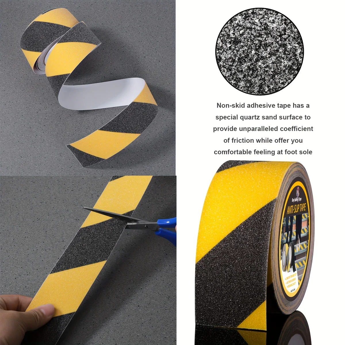 Anti slip safety tape， used for anti slip of stairs and steps, strong ground grinding tape  (Yellow/black)hazard warning tape