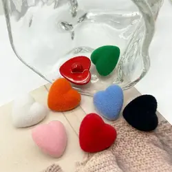 17.5MM 10PCS Of Colourful Flocking 3D Love Buttons Autumn Winter Heart Button Sweater Knit Plush Coat Decorative Button