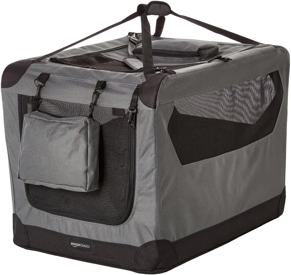 

Portable Soft Pet Dog Crate Carrier Kennel, 30x21x21 Inches, Grey - Foldable Travel Solution