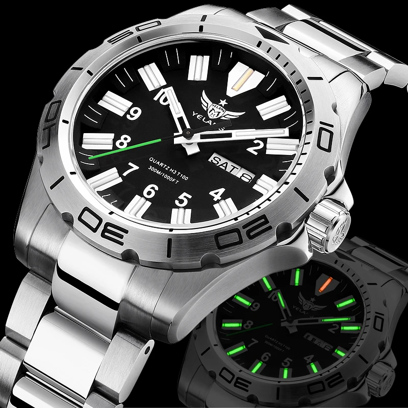 Imagem -02 - Relógio Militar Masculino Yelang Relógio de Pulso Quartzo Espelho Sapphire Luminoso Bracelete Aço Miyota 2565 Impermeável 300m Mergulhador 42 mm