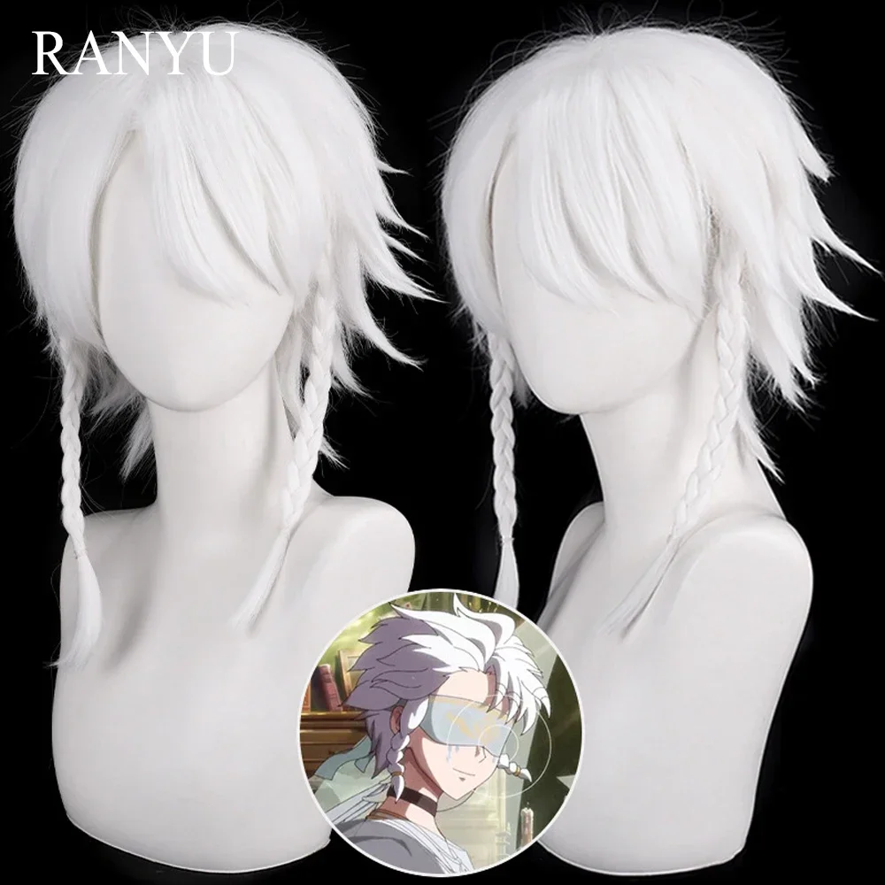 

Short Straight Synthetic White Men and Women Cosplay Wig With Bangs Anime Game Fluffy Hair Wig For Daily Party