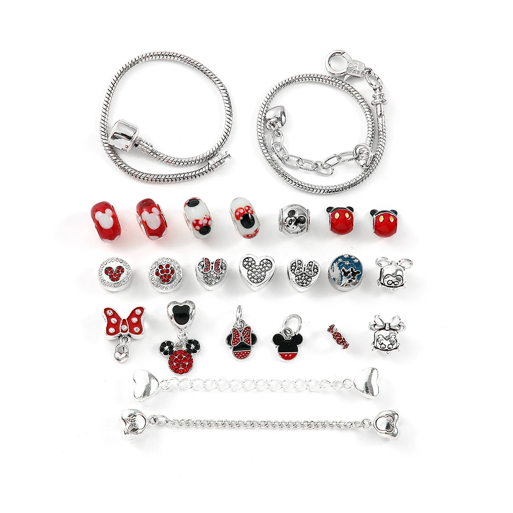 1 piece of Disney series fashion new cute Mickey Mouse, Mickey and Minnie elements handmade DIY beaded jewelry set box