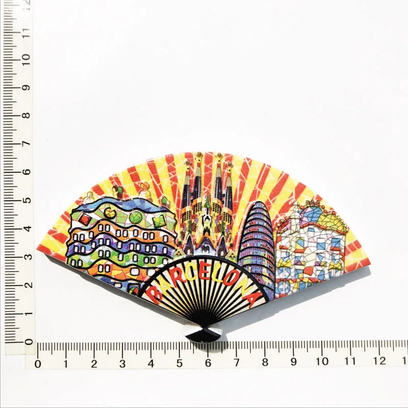 Spanish fan shaped Fridge Magnet cultural landscape message stickers, tourist souvenirs, resin craft decorations