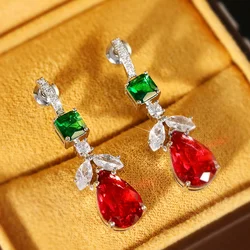 Huitan Fashion Party Jewelry Gorgeous Earrings for Women Trendy Dazzling Red/Green/White Zirconia Pendant Accessories for Lady