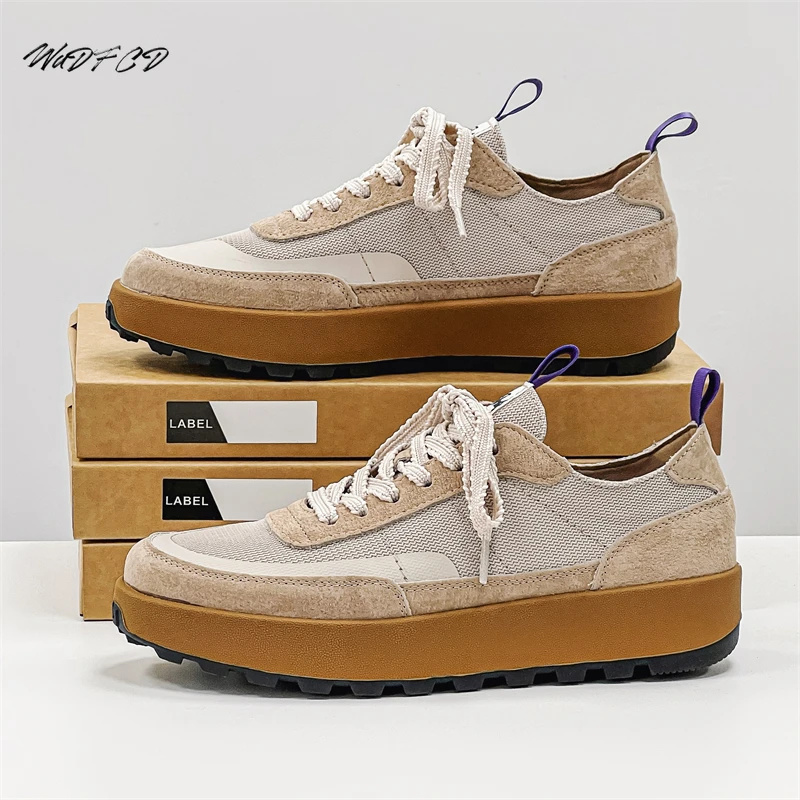 Sneakers Casual Men Designer Retro White Shoes Fashion Microfiber Leather Fabric Breathable Height Increased Flat Platform Shoes