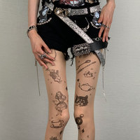 Pantyhose Women Cartoon Tattoo Y2k Girls Thigh High Stockings Women Tights Female Hosiery Lingerie Slim Stocking Pantyhose Tight