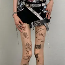 Pantyhose Women Cartoon Tattoo Y2k Girls Thigh High Stockings Women Tights Female Hosiery Lingerie Slim Stocking Pantyhose Tight