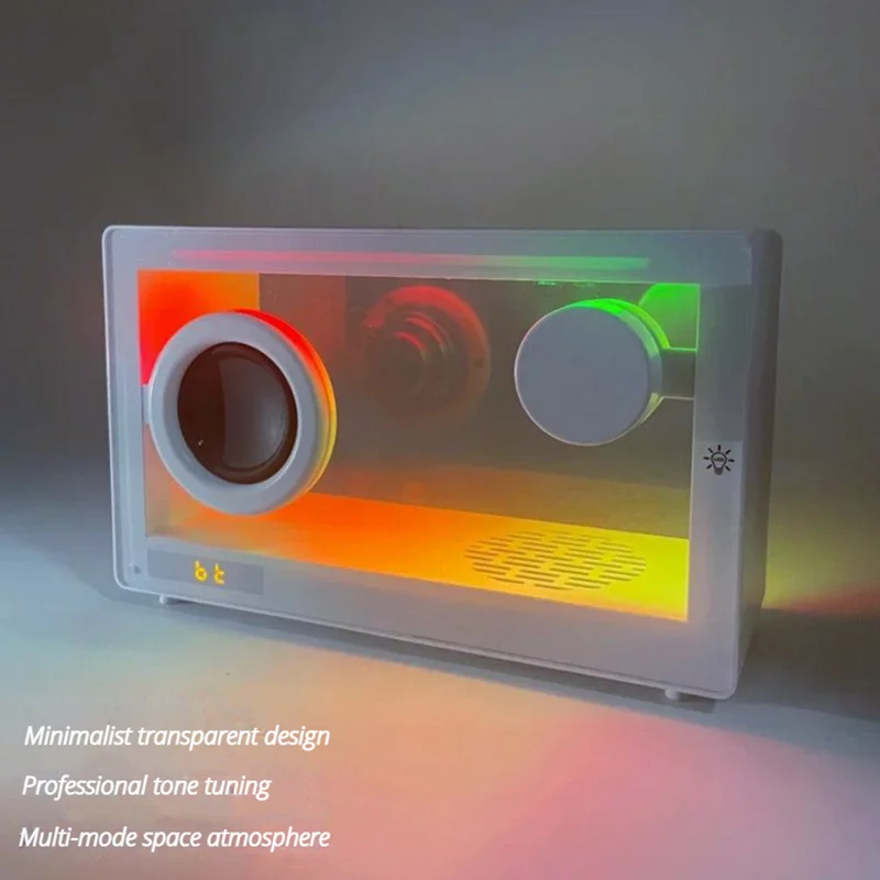 Nordic Mini Transparent Bluetooth Speaker High Quality Computer Speaker Portable Clock Wireless Music Box with LED Ambient Light