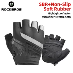 ROCKBROS Luvas de ciclismo de verão Meio dedo à prova de choque respirável Luvas de ginástica masculina MTB Luvas de bicicleta sem dedos Equipamento de ciclismo