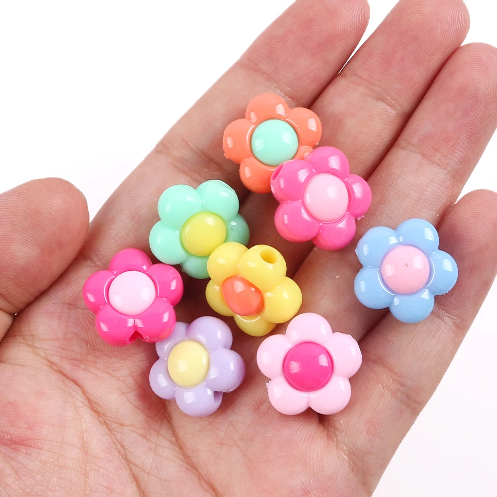 10pcs Acrylic Two-Color Flowers Beads Diy Handmade Necklace Bracelet Cell Phone Chain Candy Colored Loose Beads Accessory