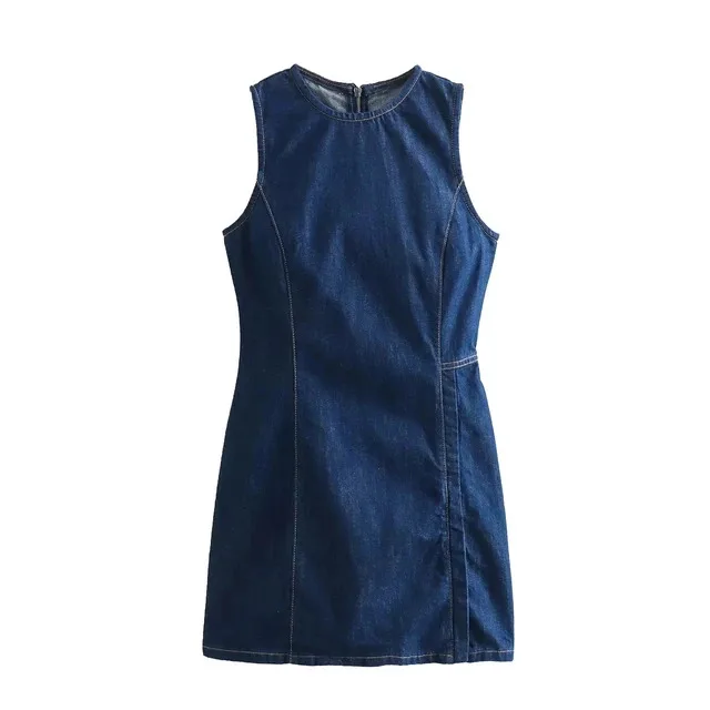 BabYoung Summer Fashion Women Denim Blue O-Neck Sleeveless Slit Decorate Zipper Female Vintage Casual Mini Dresses