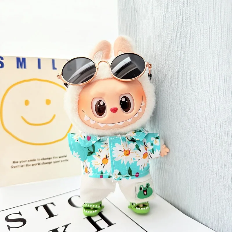 Für 17 cm Labubu Puppe Kleidung Beachwear Mode Kleidung Mit Sonnenbrille Labubu Kleidung Ropa Labubu Blind Box Spielzeug