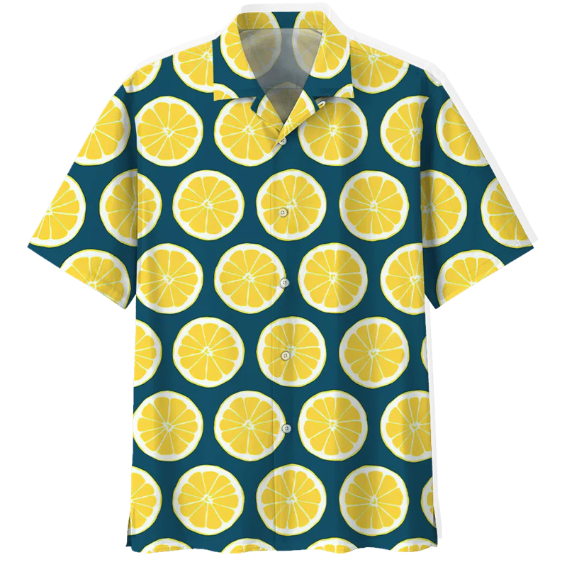 Lemon Fruits Pattern Shirts for Children Short Sleeve Kids Summer Clothes Button Boys Shirt Streetwear Outdoor Hawaiian Girl Top