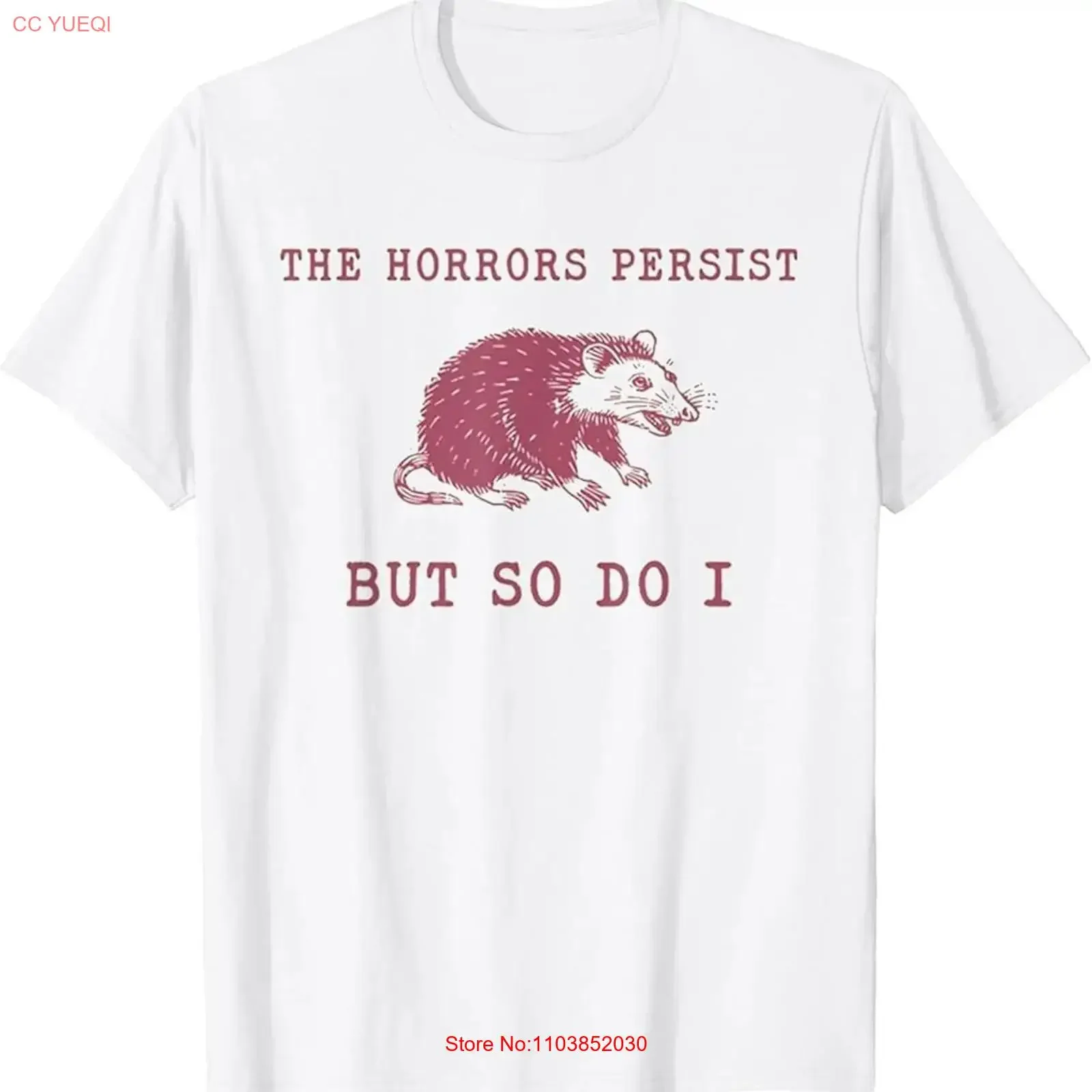 T-shirt vintage The Horrors Persist But So Do It Funny Possum, motif graphique délavé, pour un usage quotidien, polyvalent, extensible et doux